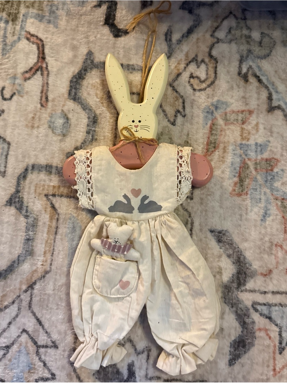 Handmade Vintage Easter Pink Bunny Rabbit Decoration Hanging Cottagecore